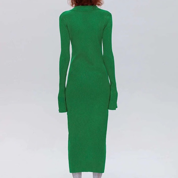 Shell Sleeve Ribbed Buttons Down Maxi Dress - Picture 5 of 8